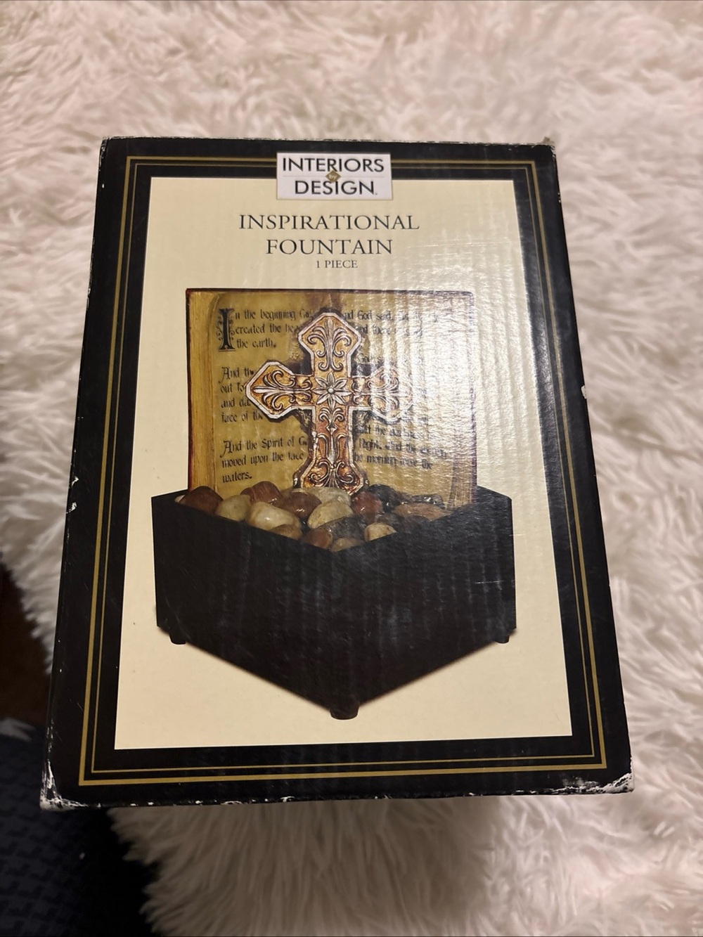 Black Inspirational Fountain with Gold Cross Accent